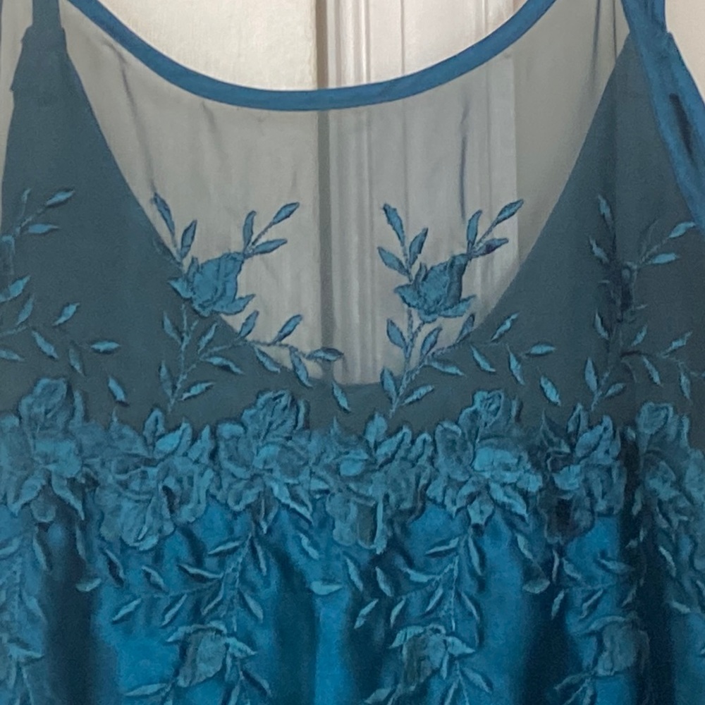 Sheer at the top with embroided flowers…double thin strap with scoop back….